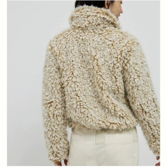 Anthropologie Beige Cropped Teddy Fleece Shearling Sherpa Coat - Picture 3 of 9